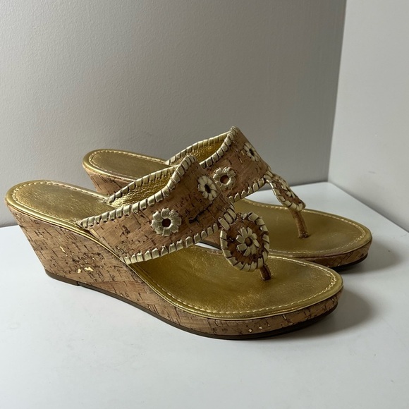 Jack Roger’s Size 8.5 Thong Cork Gold Wedges Like New Summer Vacation Show EUC - Picture 5 of 12